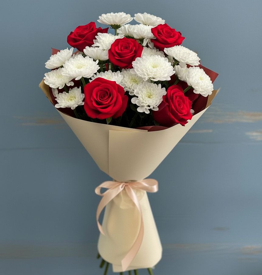 Букет цветов из: Розы и Хризантемы в Кулаково