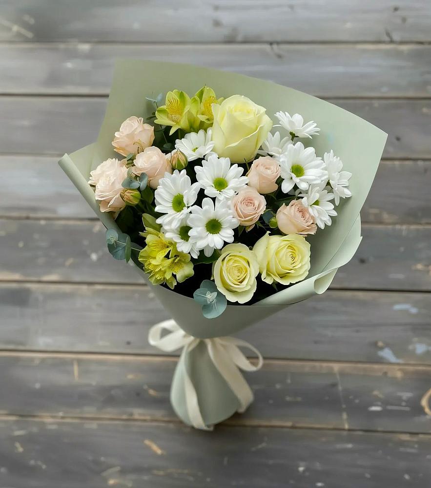 Букет цветов из: Альстромерии, Розы и Хризантемы в Кулаково