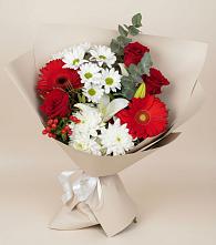 Букет цветов из:  Розы, Хризантемы, Герберы и Лилии в Кулаково