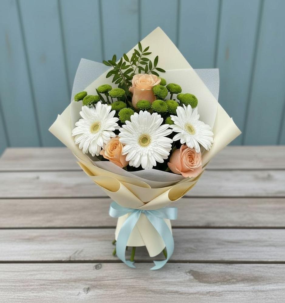 Букет цветов из: Герберы, Розы и Хризантемы в Кулаково