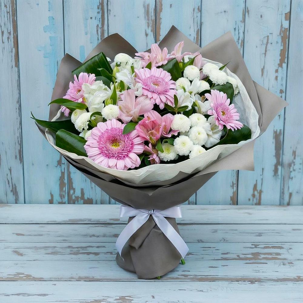 Букет цветов из: Герберы, Альстромерии и Хризантемы в Кулаково