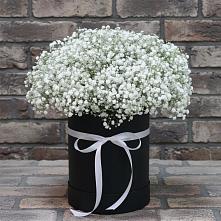 Цветочная композиция из Гипсофила в шляпной коробке в Кулаково